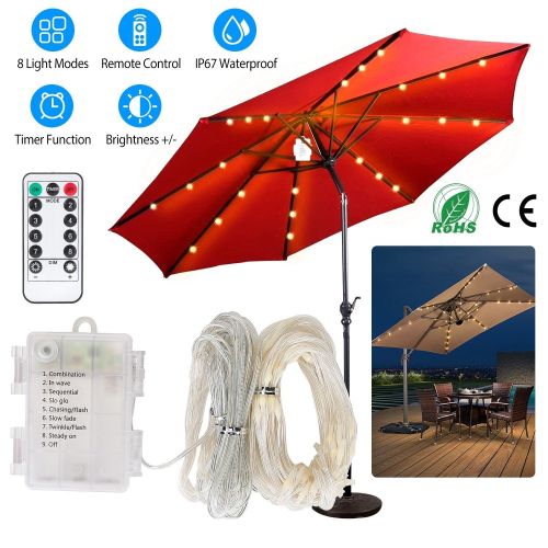 Patio Umbrella Lights 8 Lighting Mode Waterproof Parasol Timer Lamps W/ Remote Controller 104 LED 8 Bundles Warm White - Warm White