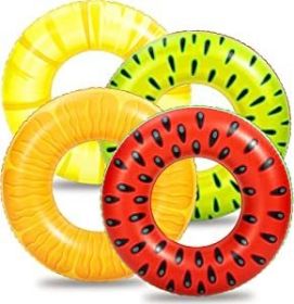 Sloosh 4 Pack Inflatable Pool Floats Fruit Tube Rings;  Fruit Pool Tubes;  Pool Floaties Toys;  Beach Swimming Party Toys for Kids and Adults - orange