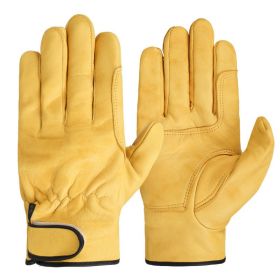 Work gloves sheepskin leather workers work welding safety protection garden sports motorcycle driver wear-resistant gloves - Palm protection YE - L