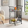 2 Glass Shelves  Serving Trolley Bar Cart  with Durable Metal Frame for Hotel Dining Room Restaurant - Black