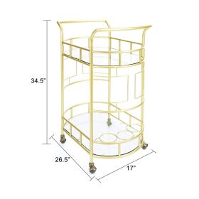 2 Glass Shelves  Serving Trolley Bar Cart  with Durable Metal Frame for Hotel Dining Room Restaurant - Glod