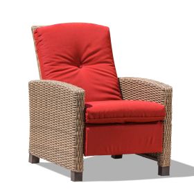 Indoor & Outdoor Recliner, All-Weather Wicker Reclining Patio Chair, Red Cushion (Red,1 Chair) - as Pic