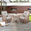 3 Pieces Outdoor Wicker Swive Rocking Chair Set, Patio Bistro Sets with 2 Rattan Rocker Chairs and Glass Coffee Table for Backyard - as Pic