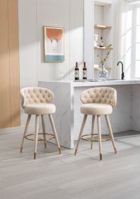 COOLMORE Counter Height Bar Stools Set of 2 for Kitchen Counter Solid Wood Legs with a fixed height of 360 degrees - as Pic