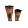 21, 16 Inch Metal Umbrella Stands, Engraved Artwork, Set of 2, Antique Brown, Black - as Pic