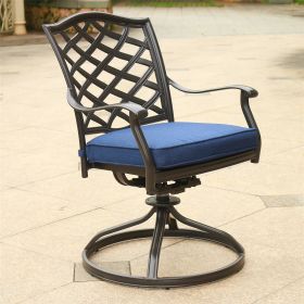 Outdoor Patio Aluminum Swivel Rocker Dining Chair with Cushion, Set of 2, Navy Blue - as Pic