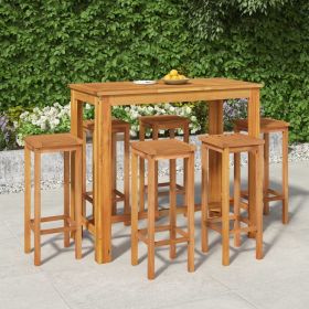 7 Piece Patio Bar Set Solid Wood Acacia - Brown