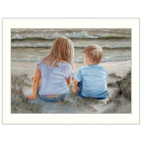 "Boy and Girl Sitting" By Georgia Janisse, Printed Wall Art, Ready To Hang Framed Poster, White Frame - as Pic