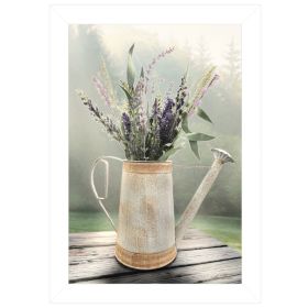 "Lavender Watering Can" by Lori Deiter, Ready to Hang Framed Print, White Frame - as Pic