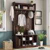 U-Can Hall Tree with 6 Hooks , Coat Hanger, Entryway Bench, Storage Bench, 3-in-1 Design, 39.4INCH, for Entrance, Hallway(Tiger) - as Pic