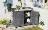 TOPMAX Outdoor 39" Potting Bench Table, Rustic Garden Wood Workstation Storage Cabinet Garden Shed with 2-Tier Shelves and Side Hook, Grey - as Pic