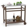 Outdoor Prep Cart Dining Table for Pizza Oven;  Patio Grilling Backyard BBQ Grill Cart - Brown