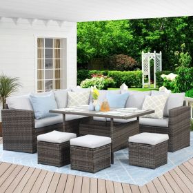 Grey Wicker Modular Sofas Furniture Set Side Table Luxury Couches For Living Room Patio Outdoor - as Pic