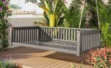 TOPMAX Patio Minimalist Twin Size Garden Swing Bed Wood Porch Swing with Ropes for Backyard, Safe Sloped Design, Gray - as Pic
