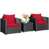 3 Pcs Patio wicker Furniture Set with Cushion - Red