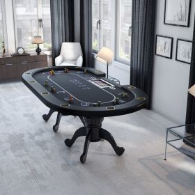 INO Design 96" Oval Black Aura Texas Holdem Casino Game Poker Table With Curved Legs DropBox - as Pic