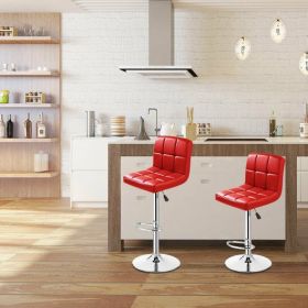 Set of 2 PU Leather Swivel Bar Stools Pub Chairs-Red - red