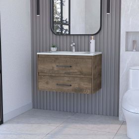 Wall Mounted Vanity Alma, 2 Drawers, Dark Brown / White Finish - Dark Brown / White