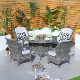 Direct Wicker 5-Piece Aluminum Wicker Round Outdoor Dining Set with Cushions - Gray