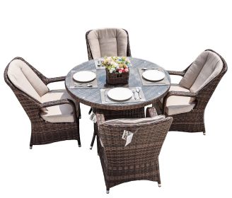 Direct Wicker 5-Piece Aluminum Wicker Round Outdoor Dining Set with Cushions - Brown