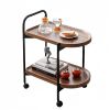 2-Tier Side Table Bar Cart, Metal Frame Mobile Trolley Sofa Side Table with Wheels, Movable MDF Coffee Table for Office, Classroom, Home - as picture