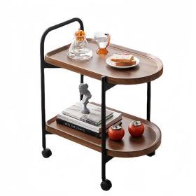 2-Tier Side Table Bar Cart, Metal Frame Mobile Trolley Sofa Side Table with Wheels, Movable MDF Coffee Table for Office, Classroom, Home - as picture
