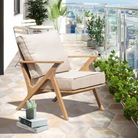 2 Pieces Patio Furniture Chairs, Set of 2 Outdoor Acacia Wood Sofa Set with Soft Seat for Garden, Backyard, Poolside, Bistro and Deck - as Pic