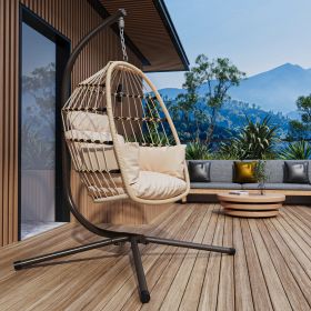 Patio Foldable Hanging Swing Chair with Stand Natural Color - as Pic