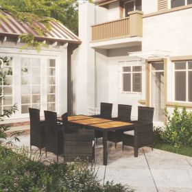 7 Piece Patio Dining Set with Cushions Poly Rattan Black - Black