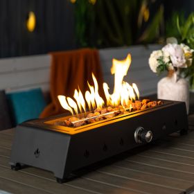 28 inch Tabletop Fire Pit, Propane Gas Fire Pit with Quick Connect Joint, Glass Wind Guard and Lava Rock, Outdoor Portable Tabletop Fire Pit - as Pic