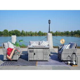 Direct Wicker Fire Pit Table With Chair Rattan Wicker Sofa Set out Door Furniture Garden Set - Grey(tall firepit table)