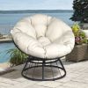 Papasan Chair;  360-degree Swivel Outdoor Papasan Chair with Beige Cushion and Durable Frame;  Comfy Circle Lounge Moon Chair - Beige