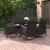 7 Piece Patio Dining Set with Cushions Poly Rattan and Glass - Black