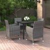 5 Piece Patio Dining Set with Cushions Poly Rattan and Glass - Grey