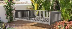 TOPMAX Patio Minimalist Twin Size Garden Swing Bed Wood Porch Swing with Ropes for Backyard, Safe Sloped Design, Gray - as Pic