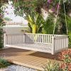 TOPMAX Patio Minimalist Twin Size Garden Swing Bed Wood Porch Swing with Ropes for Backyard, Safe Sloped Design, White - as Pic