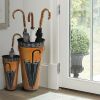 21, 16 Inch Metal Umbrella Stands, Engraved Artwork, Set of 2, Antique Brown, Black - as Pic