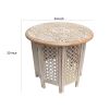 Mesh Cut Out Carved Mango Wood Octagonal Folding Table with Round Top, Antique White and Brown - as Pic