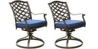 Outdoor Patio Aluminum Swivel Rocker Dining Chair with Cushion, Set of 2, Navy Blue - as Pic