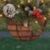 Artificial Christmas Hanging Basket Garland with White LED Light Red Berries  - one size