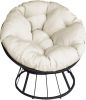 Papasan Chair;  360-degree Swivel Outdoor Papasan Chair with Beige Cushion and Durable Frame;  Comfy Circle Lounge Moon Chair - Beige