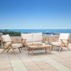 2 Pieces Patio Furniture Chairs, Set of 2 Outdoor Acacia Wood Sofa Set with Soft Seat for Garden, Backyard, Poolside, Bistro and Deck - as Pic