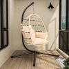 Patio Foldable Hanging Swing Chair with Stand Natural Color - as Pic