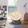 Papasan Chair;  360-degree Swivel Outdoor Papasan Chair with Beige Cushion and Durable Frame;  Comfy Circle Lounge Moon Chair - Beige