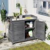 TOPMAX Outdoor 39" Potting Bench Table, Rustic Garden Wood Workstation Storage Cabinet Garden Shed with 2-Tier Shelves and Side Hook, Grey - as Pic