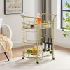 2 Glass Shelves  Serving Trolley Bar Cart  with Durable Metal Frame for Hotel Dining Room Restaurant - Glod
