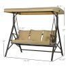 3-Seat Patio Swing Chair, Porch Swing Glider with Cushion, 3 Throw Pillows & Adjustable Canopy for Porch, Garden, Poolside, Backyard, Khaki - as Pic