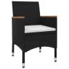 7 Piece Patio Dining Set with Cushions Poly Rattan and Glass - Black