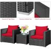3 Pcs Patio wicker Furniture Set with Cushion - Red