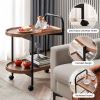 2-Tier Side Table Bar Cart, Metal Frame Mobile Trolley Sofa Side Table with Wheels, Movable MDF Coffee Table for Office, Classroom, Home - as picture